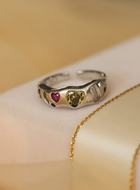 彩色锆石爱心~高级感轻奢戒指女