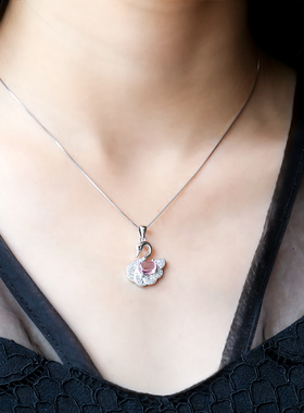 s925纯银石榴红色锆石女复古颈链