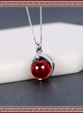复古时尚风红色石榴石饰品锁骨链