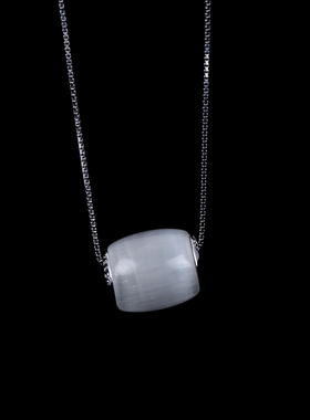 s925纯银桶珠吊坠项链女猫眼甜美