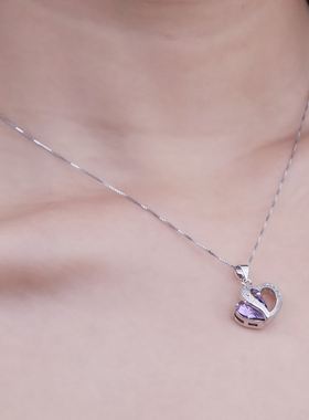 爱心紫色锆石水晶甜美风锁骨链