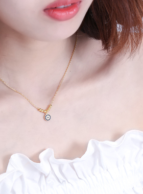 S925纯银蓝色锆石吊坠甜美项链