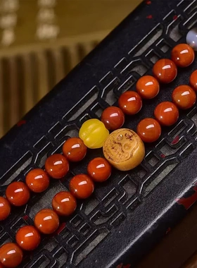 缘绘 天然红石西周玛瑙项链藏式文玩佛珠回流阿呆财神背云