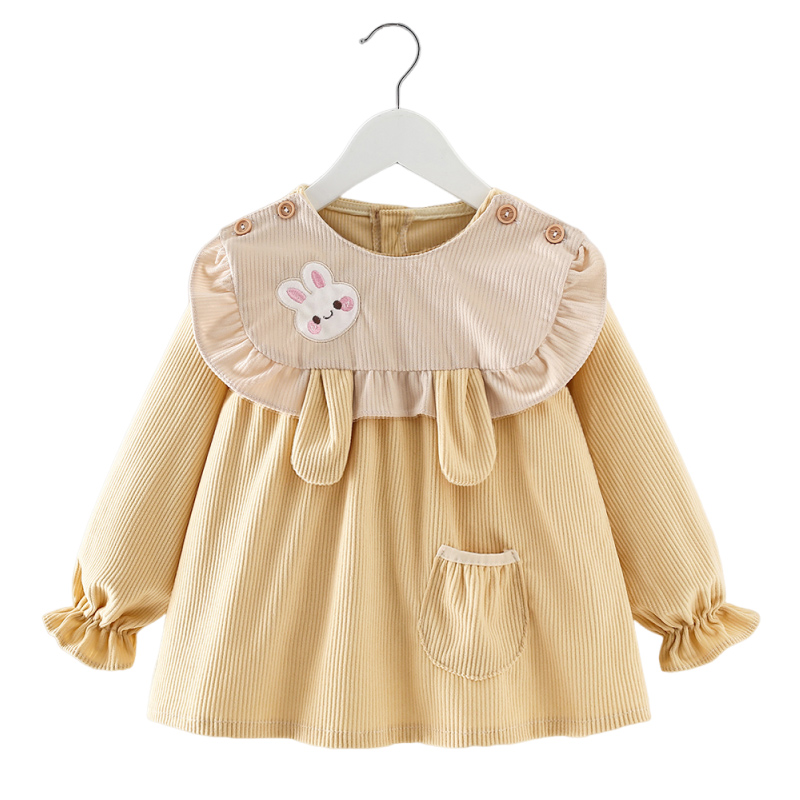 Baby girl smock outer wear princess dress autumn and winter baby bib bib waterproof anti-dirty reverse wearing rice pocket apron