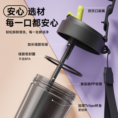 苏泊尔水杯吸管杯女生高颜值tritan新款水杯大容量运动杯情侣杯夏 - 图0