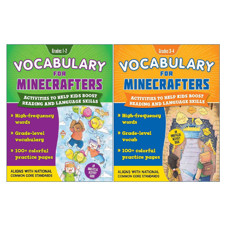 我的世界 英文原版 Vocabulary for Minecrafters 英语词汇书1-4年级 2册 帮助孩子语言技能 非官方手册 英文版 进口英语原版书籍
