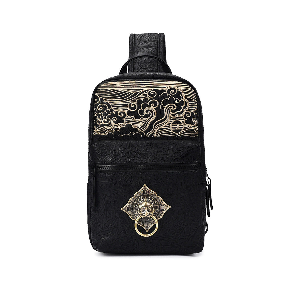 初弎狮子头中国风潮牌男士单肩包 初弎男士包袋