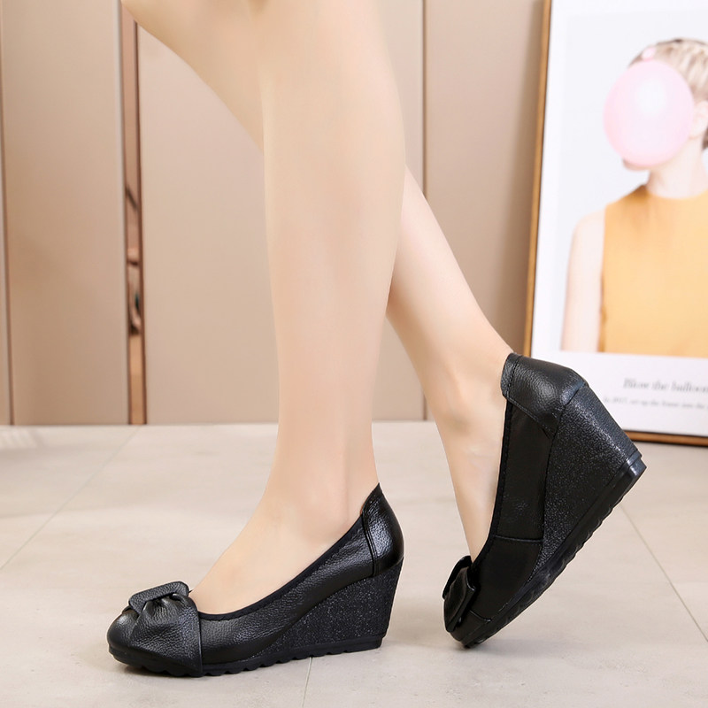 春秋季坡跟浅口白色皮鞋女高跟鞋护士工作鞋小白鞋单鞋真皮妈妈鞋,淘宝优惠券,粉丝福利购,淘宝优惠卷