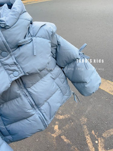 又鱼lovi中大童羽绒服2024冬新款女孩女童连帽高品质羽绒服花瓣领 - 图0