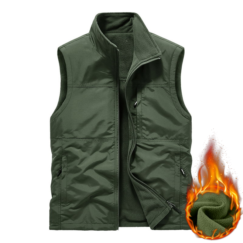 双面穿马甲男摇粒绒马夹立领防风防水保暖秋冬季背心休闲坎肩外套 - 图0