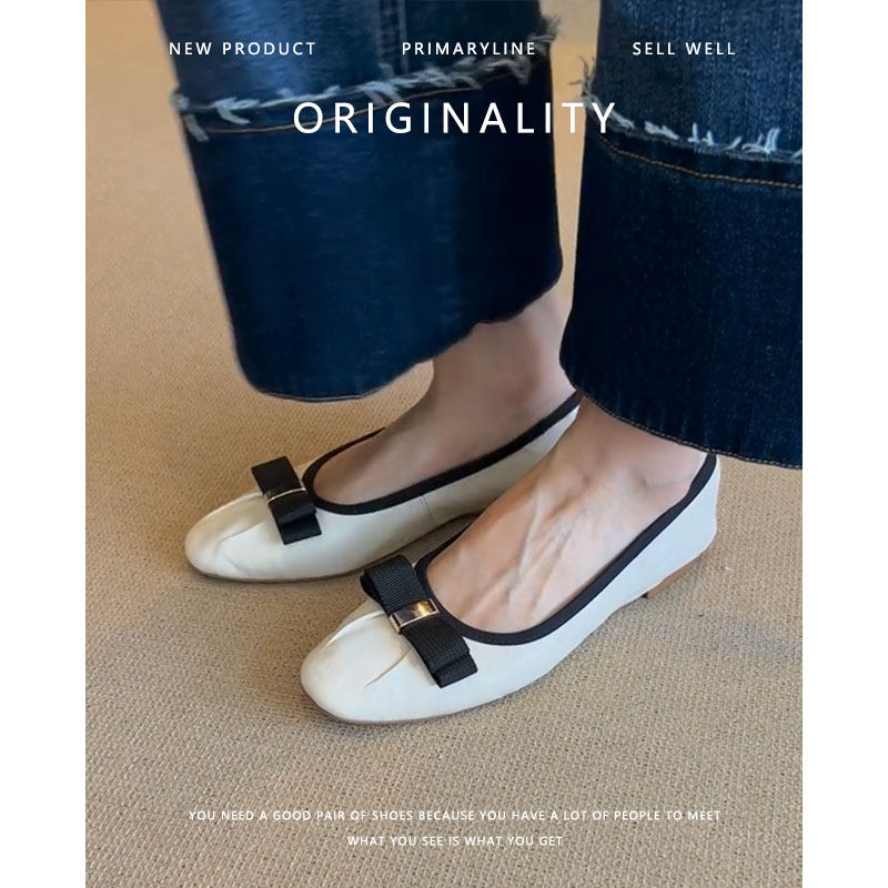 羊皮版~真皮复古平底奶奶鞋女2024新款黑色浅口通勤芭蕾单鞋皮鞋