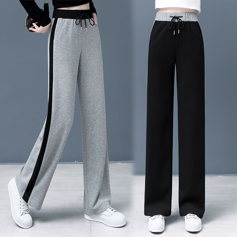 华夫格加绒运动九分春秋新款阔腿裤 ynchujian衣诺初见休闲裤