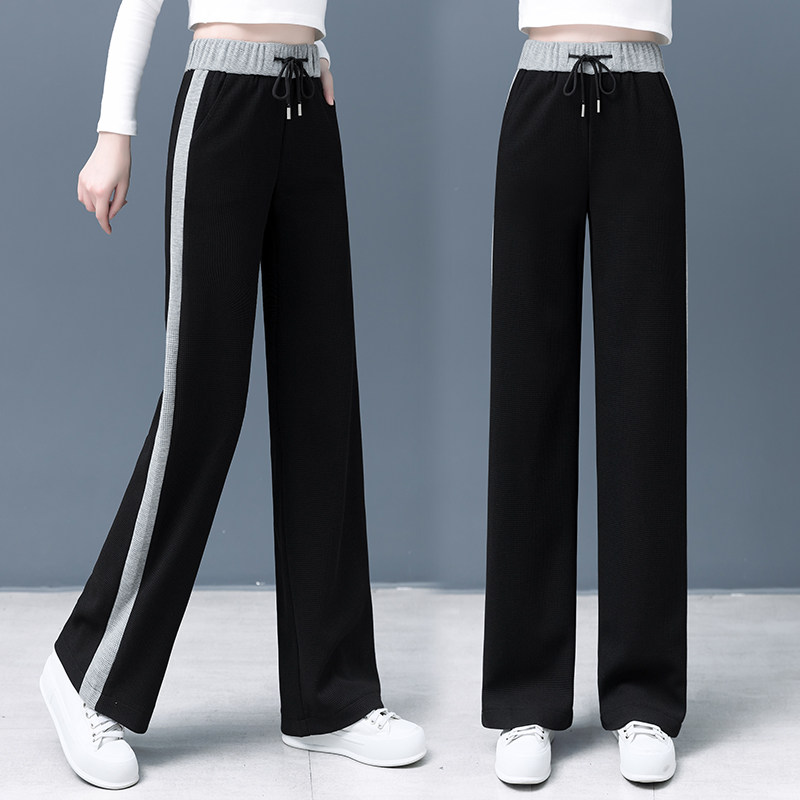 华夫格加绒运动九分春秋新款阔腿裤 ynchujian衣诺初见休闲裤