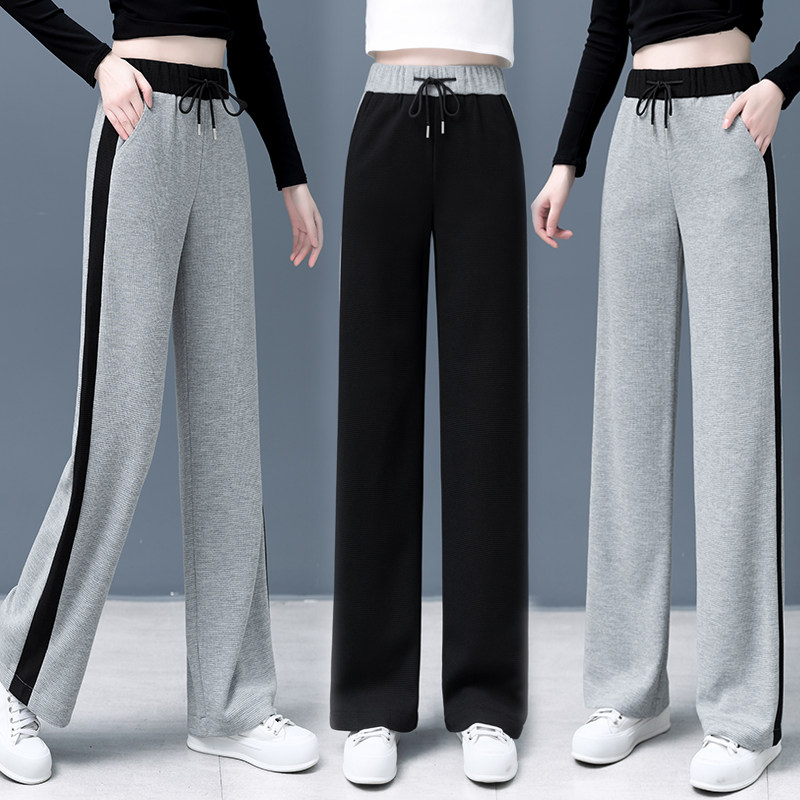 华夫格加绒运动九分春秋新款阔腿裤 ynchujian衣诺初见休闲裤