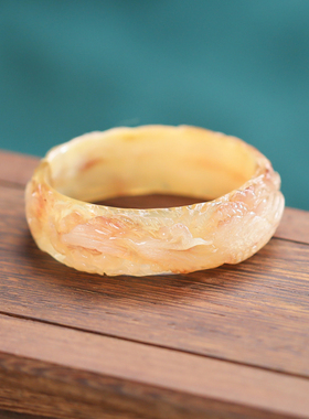 天然羊角精雕凤穿牡丹手镯纯手工雕刻镯女款手环民族风送女友礼物