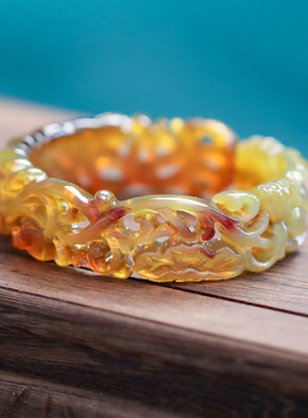 天然羊角手镯子女款精雕镯莲花手环民族风送女友礼物