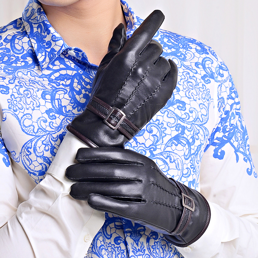 男士皮手套秋天冬季保暖触屏加绒加厚防风防寒户外开车真羊皮手套