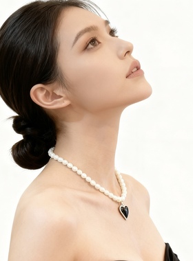 天然珍珠S925银爱心项链气质小众轻奢礼物原创设计女