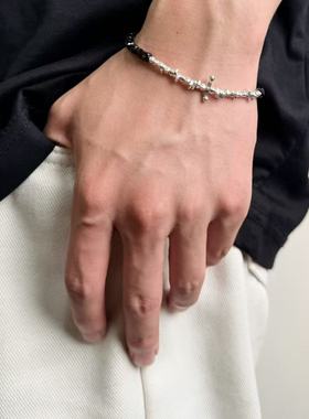 黑尖晶s925银十字手链