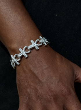 CHERIENIU满钻安卡十字架嘻哈说唱欧美小众黑皮手链