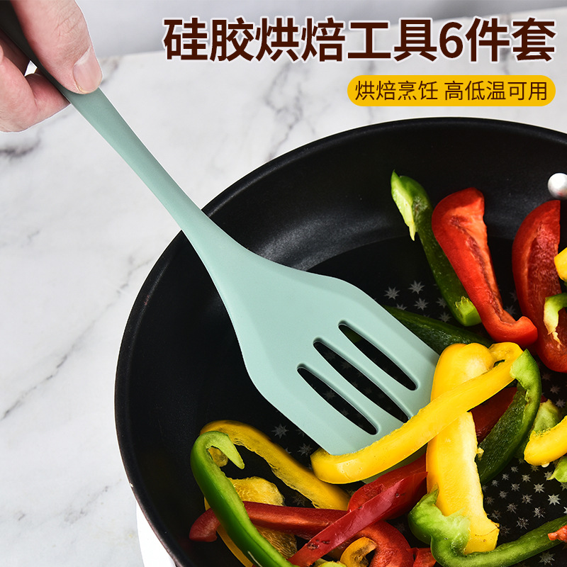 硅胶厨具套装刮刀5件套烘焙工具硅胶铲食品夹油刷打蛋器烹饪勺铲-图0