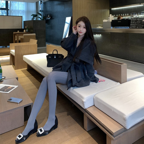 灰色双面羊绒大衣女2025秋冬新款韩系中长款全羊毛高级感质感大衣 - 图2