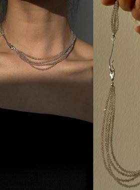 天然灰玛瑙多层锁骨链项链