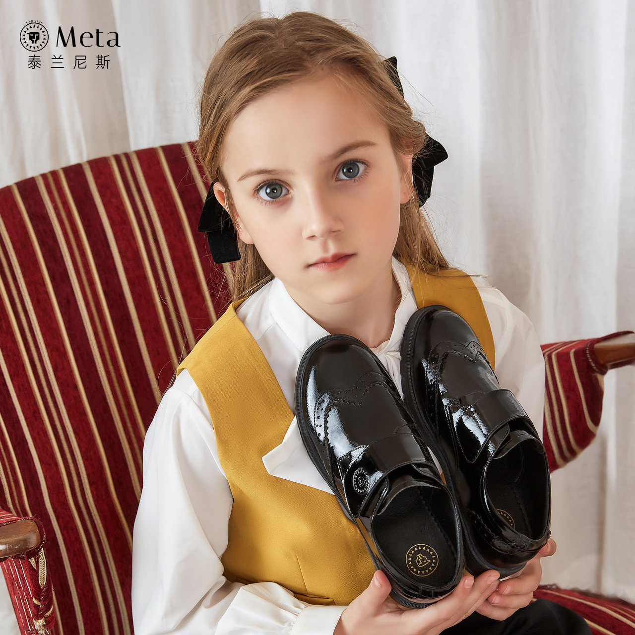 泰兰尼斯meta女童皮鞋秋季新款小公主儿童演出黑色软底中大童鞋子