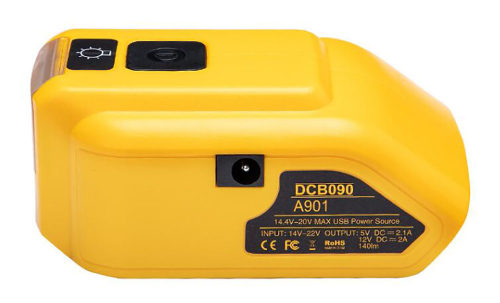 适用得伟Dewalt 20v电池两个USB 端口输出5V 2.1A和12V2A和3W LED - 图0