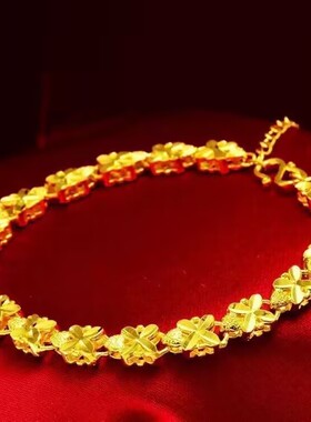 【抢今日】正品纯真沙金色手链女款招财气质实心镀金四叶草送礼物