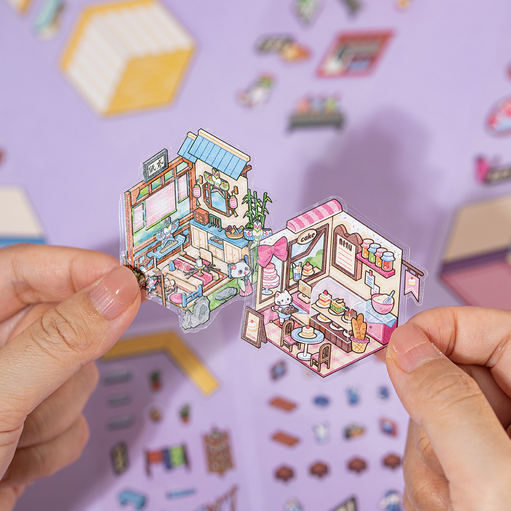 语闲掌心造景贴纸合集本 3D立体小屋微缩场景儿童手帐diy解压益智,淘宝优惠券,粉丝福利购,淘宝优惠卷