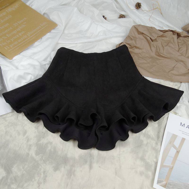 高腰麂皮绒阔腿显瘦荷叶边鱼尾a字花边木耳边短裤短裙女大码秋冬,淘宝优惠券,粉丝福利购,淘宝优惠卷