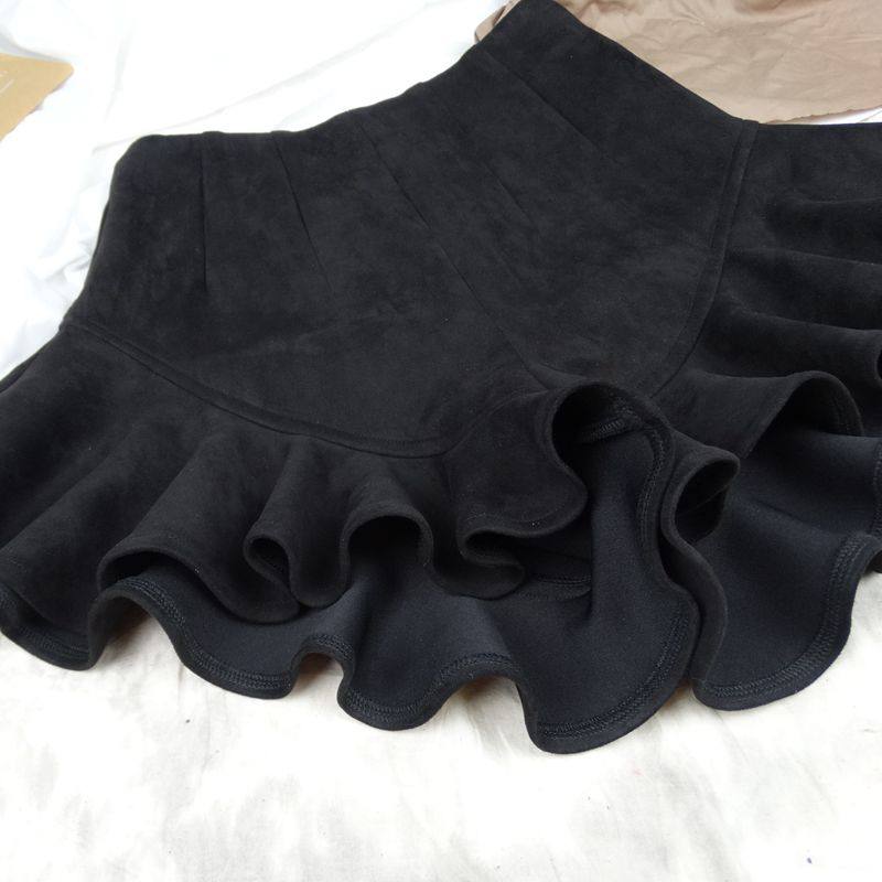 高腰麂皮绒阔腿显瘦荷叶边鱼尾a字花边木耳边短裤短裙女大码秋冬,淘宝优惠券,粉丝福利购,淘宝优惠卷