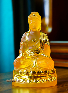 水琉璃佛堂供奉贴金阿弥陀佛摆件