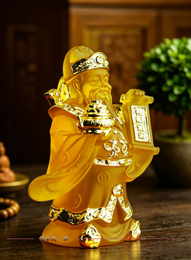 精品水琉璃贴金财神爷佛像家用客厅书房装饰招财进宝文财神车摆件