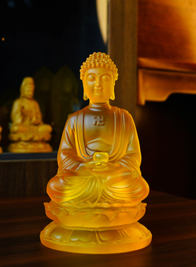 水琉璃贴金工艺释迦佛堂供奉摆件