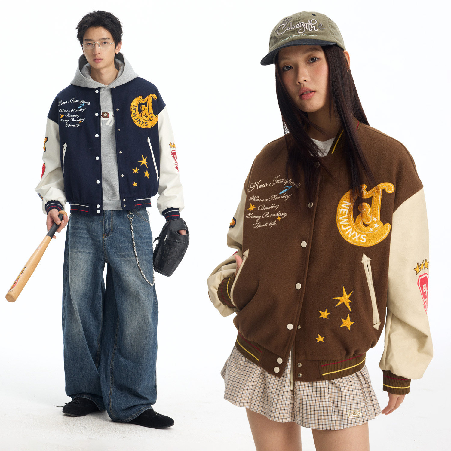 江南先生NewJNXS学院风重工复古运动棒球服春季宽松刺绣外套男女,淘宝优惠券,粉丝福利购,淘宝优惠卷