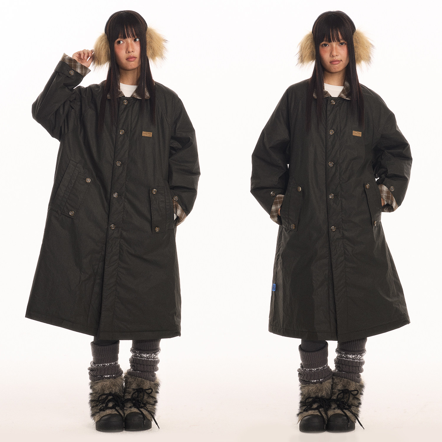 江南先生NewJNXS索罗娜抑菌复古格纹绗棉拼接风衣男女插肩袖外套,淘宝优惠券,粉丝福利购,淘宝优惠卷