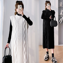 Pregnant Woman Lian Dress Dress New Fashion Temperament Autumn Winter Knitted Sweater Suit Loose 100 lap waistcoat Vest Long Dress Winter