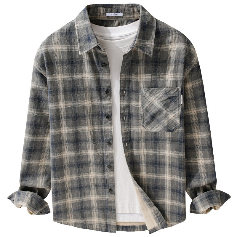 日系潮流格子长袖衬衫男士时尚百搭复古文艺休闲宽松上衣外穿衬衣,淘宝优惠券,粉丝福利购,淘宝优惠卷