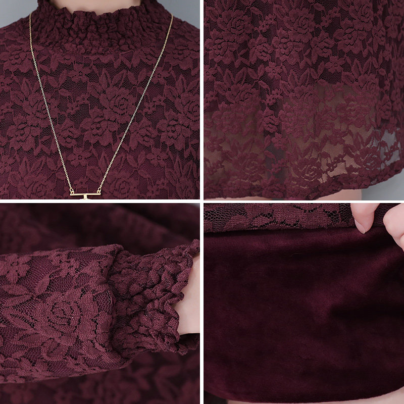 蕾丝中长款春秋宽松显瘦加绒小衫 佰俪煊蕾丝衫/雪纺衫