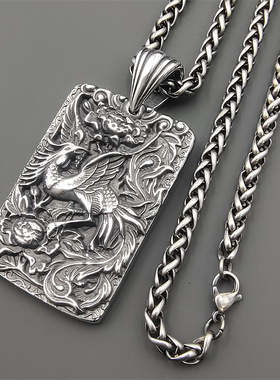 复古男士钛钢凤凰吊坠项链百搭