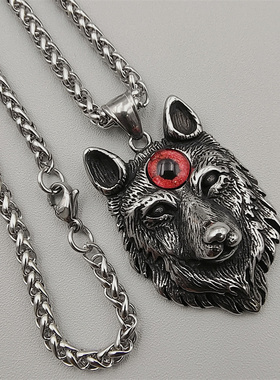 复古男狼头恶魔之眼吊坠百搭配饰