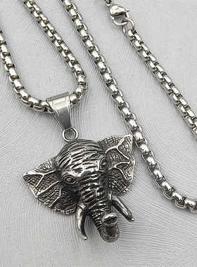 欧美男女钛钢大象吊坠项链百搭