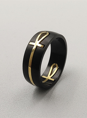 欧美男钛钢十字金色戒指百搭指环