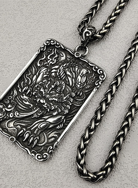 复古男士钛钢麒麟吊坠龙骨链项链