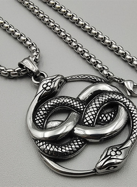 复古男钛钢蛇形吊坠项链百搭潮流