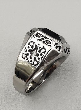 复古男生钛钢宝石戒指百搭配饰品