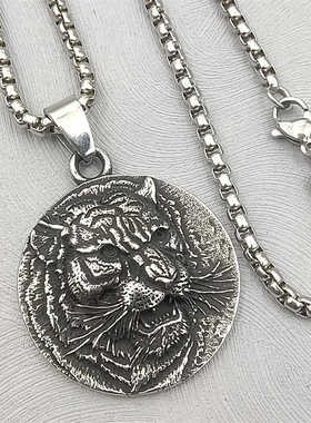 不掉色老虎复古个性百搭钛钢项链