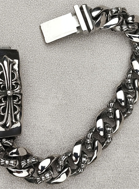 复古男士钛钢十字花霸气手链百搭